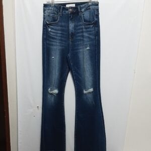 Risen High Waist Wide Leg Classic Blue Women's 11 Distressed Jeans